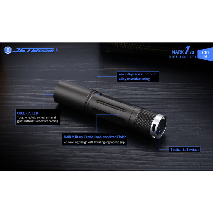 JETBeam MARK 1IBS 700 Lumen 14500/AA Pocket Torch - 150 Metres