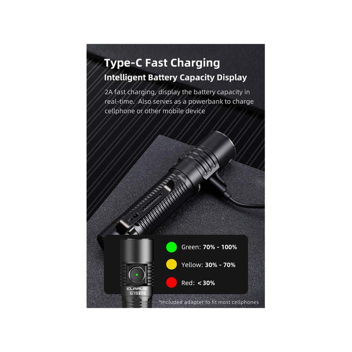 Klarus G15 V2 Compact Rechargeable 4200 Lumen EDC Torch - 200 Metres