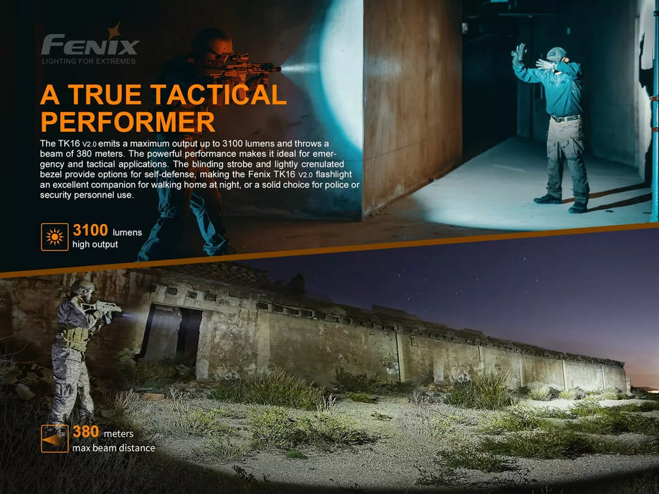 Fenix TK16 V2.0 Compact 3100 Lumen Tactical Flashlight - 380 Metres