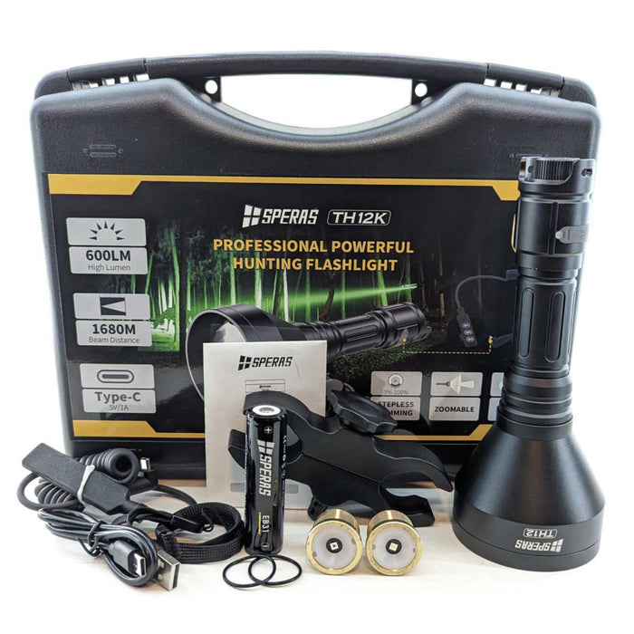 SPERAS TH12K Rechargeable 600 Lumen Focusable Hunting Torch Kit - 1680 Metres
