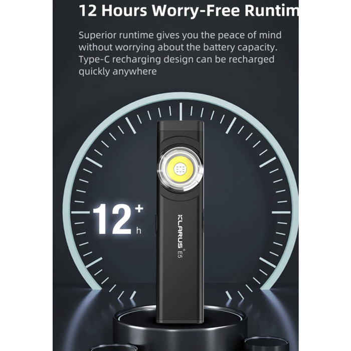 Klarus E5 EDC 470 Lumens Rechargeable Tool Light with Magnetic Base - 41 Metres