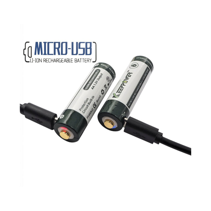 KeepPower 14500 2260mAh Micro-USB Rechargeable Batteries - 2 Pack, Protected P1450U2