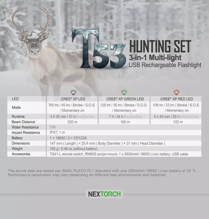 NEXTORCH T53 Rechargeable Red/Green/White 3 in 1 Hunting Kit