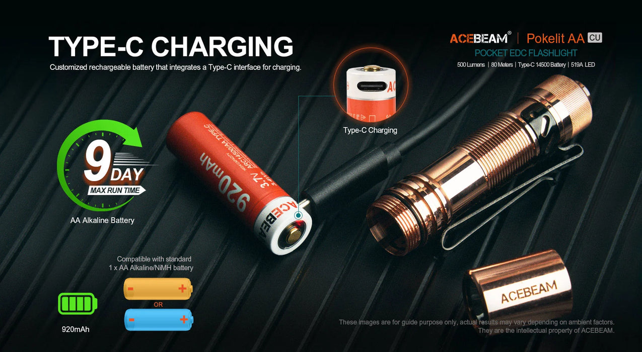 AceBeam Pokelit 550 Lumen AA EDC Pocket Torch