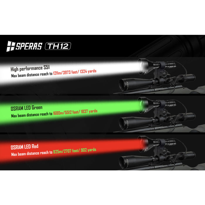 SPERAS TH12K Rechargeable 600 Lumen Focusable Hunting Torch Kit - 1680 Metres