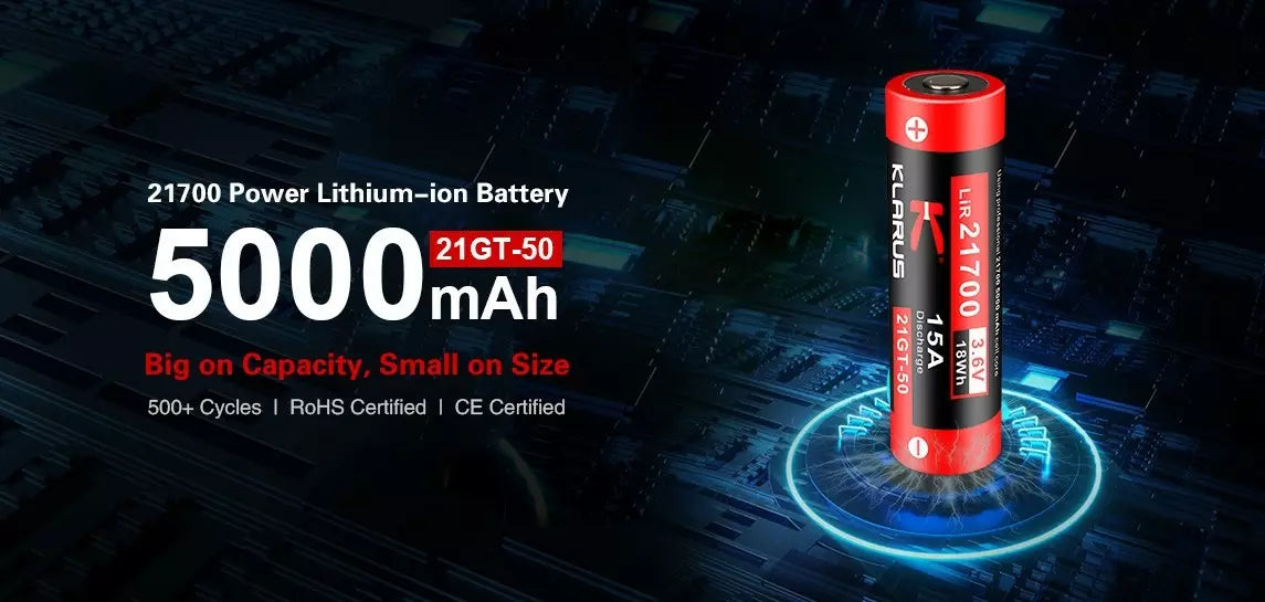 Klarus 21700 Rechargeable 5000mAh 3.6V Li-ion Battery, 21GT-50