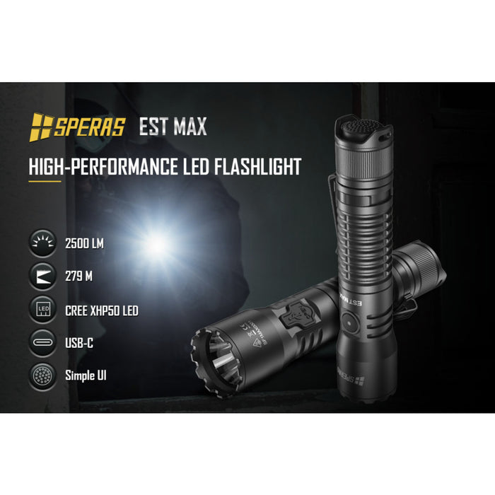 SPERAS EST MAX Rechargeable 2500 Lumen Torch - 279 Metres