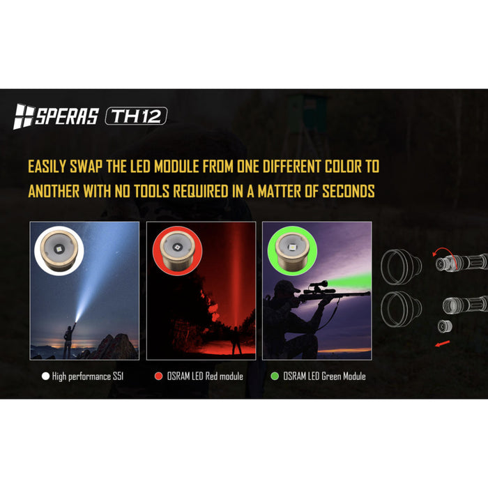SPERAS TH12K Rechargeable 600 Lumen Focusable Hunting Torch Kit - 1680 Metres