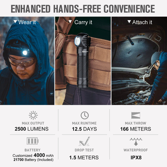 Olight Perun 2 2500 Lumen Rechargeable Headlamp/Handheld - 166 Metres