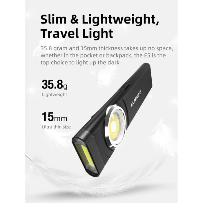 Klarus E5 EDC 470 Lumens Rechargeable Tool Light with Magnetic Base - 41 Metres