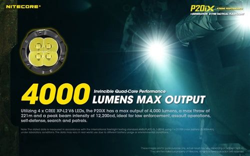 Nitecore P20iX Rechargeable Tactical Floodlight - 4000 Lumens, 220 Metres