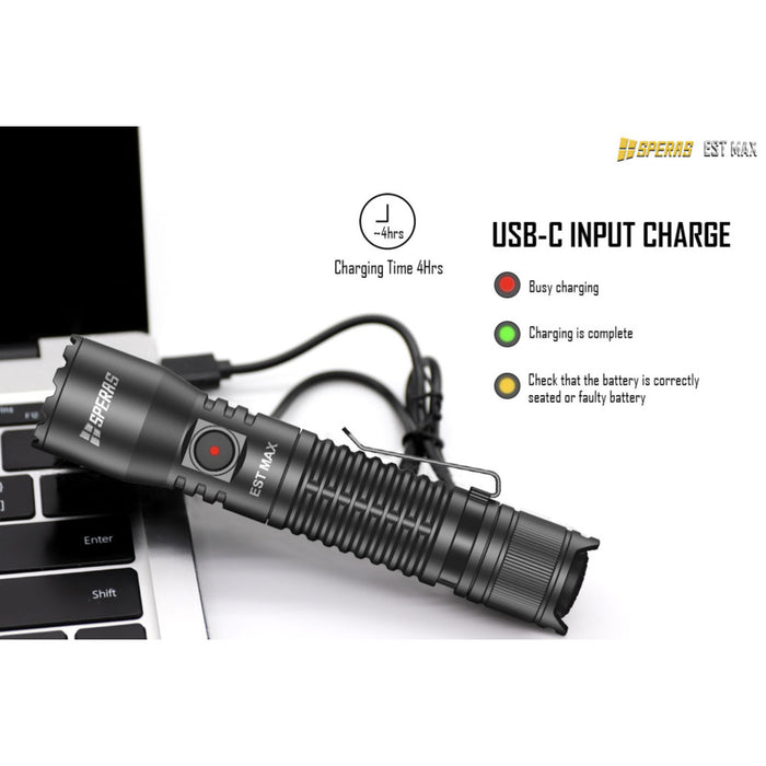 SPERAS EST MAX Rechargeable 2500 Lumen Torch - 279 Metres