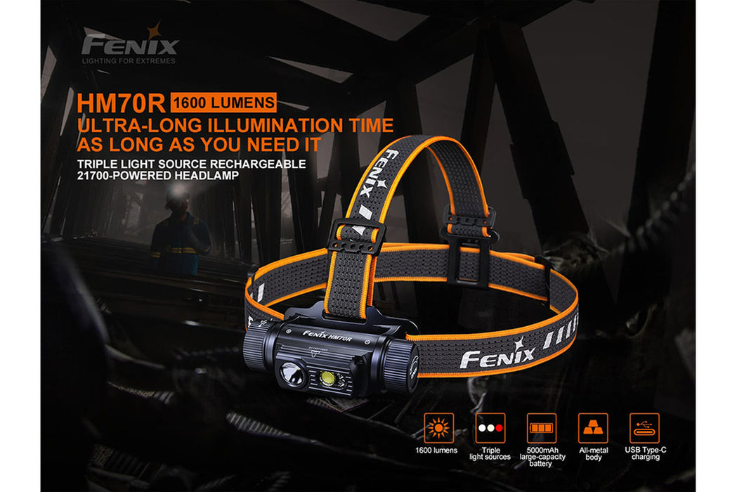 Fenix HM70R Rechargeable 1600 Lumen Headlamp with Red Light - 186 Metres