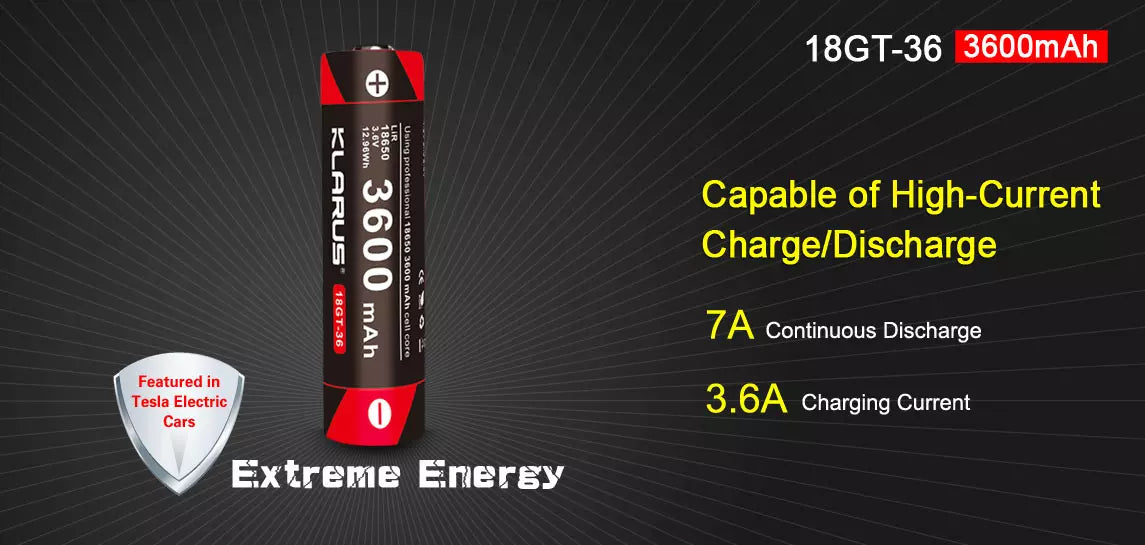Klarus 18650 Rechargeable 3600mAh 3.6V Li-ion Battery, 18GT-36