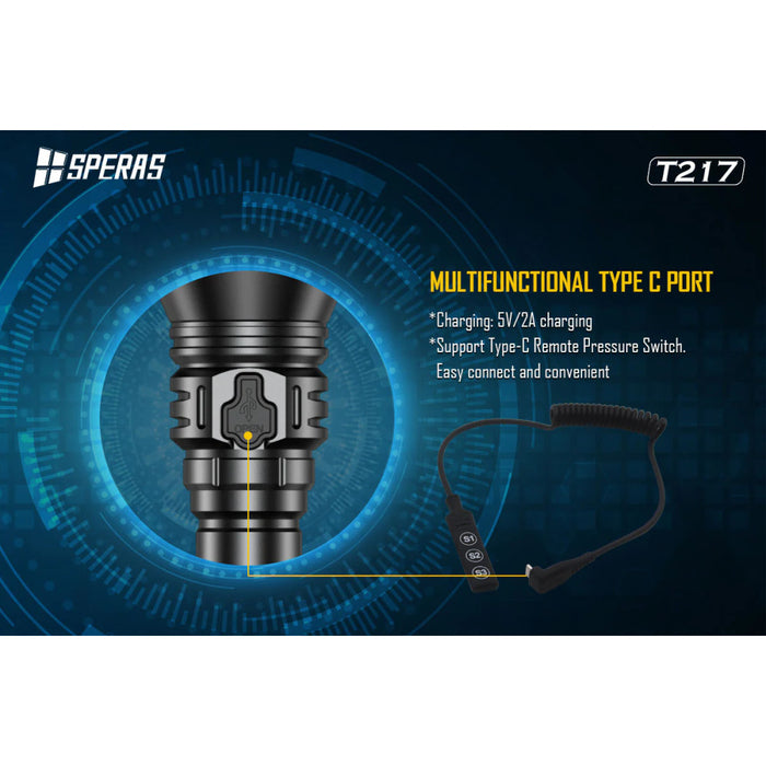 SPERAS T217K Rechargeable 1400 Lumen Hunting Torch Kit - 1400 Metres