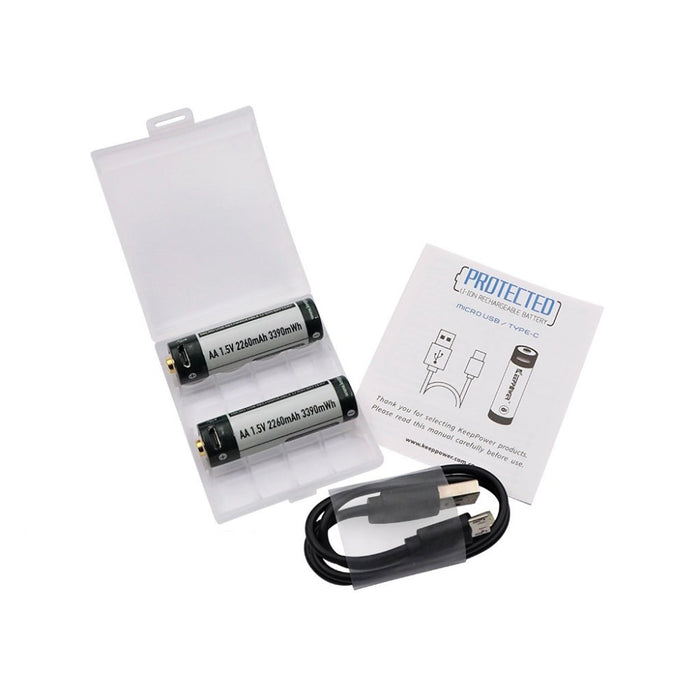 KeepPower 14500 2260mAh Micro-USB Rechargeable Batteries - 2 Pack, Protected P1450U2