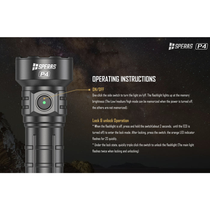 SPERAS P4 Rechargeable 4000 Lumen Compact Torch with Power Bank Function - 288 Metres