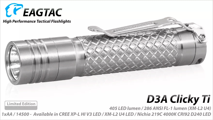 Eagtac D3A Ti Pocket Torch - 405 Lumens, 91 Metres