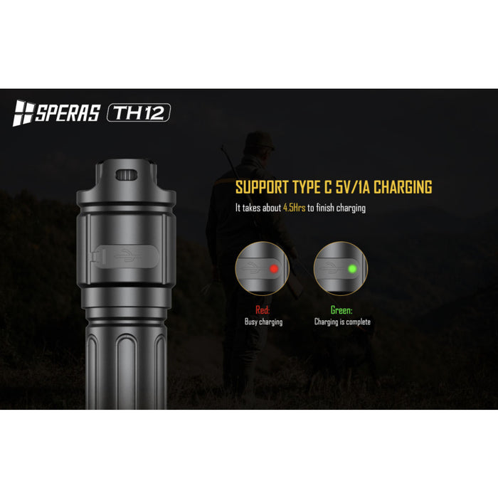 SPERAS TH12K Rechargeable 600 Lumen Focusable Hunting Torch Kit - 1680 Metres