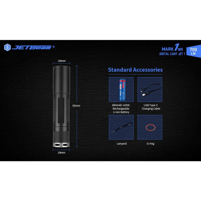 JETBeam MARK 1IBS 700 Lumen 14500/AA Pocket Torch - 150 Metres