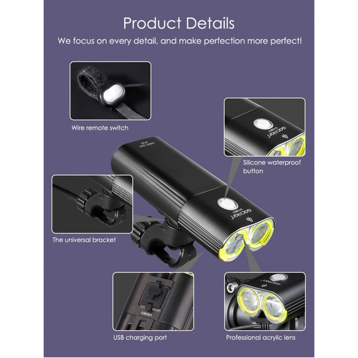 Gaciron V9DP-1800 1800 Lumen Rechargeable Bike Light + Wired Remote Switch
