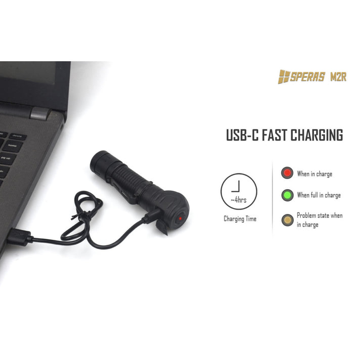 SPERAS M2R Rechargeable 1200 Lumen Headlamp/Torch - 125 Metres
