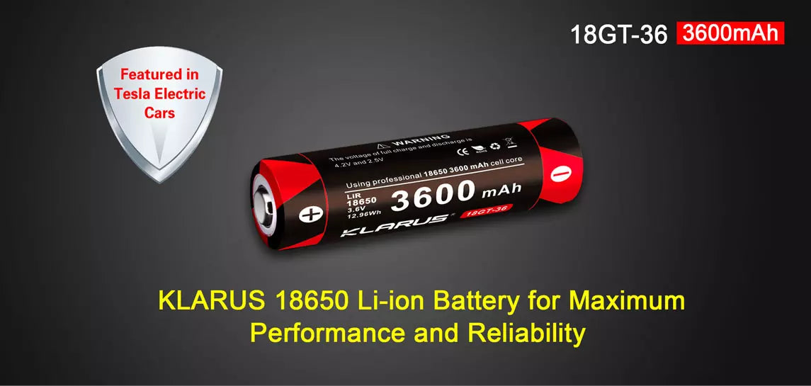 Klarus 18650 Rechargeable 3600mAh 3.6V Li-ion Battery, 18GT-36