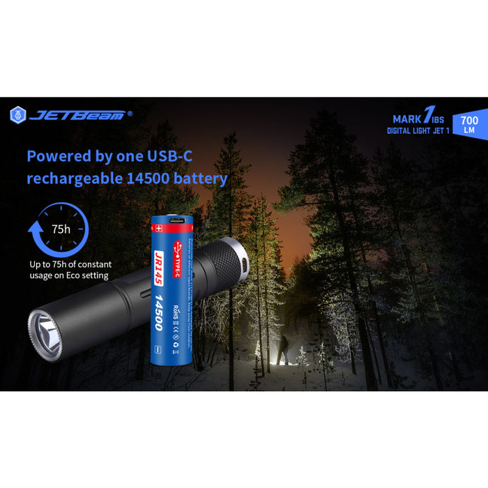 JETBeam MARK 1IBS 700 Lumen 14500/AA Pocket Torch - 150 Metres