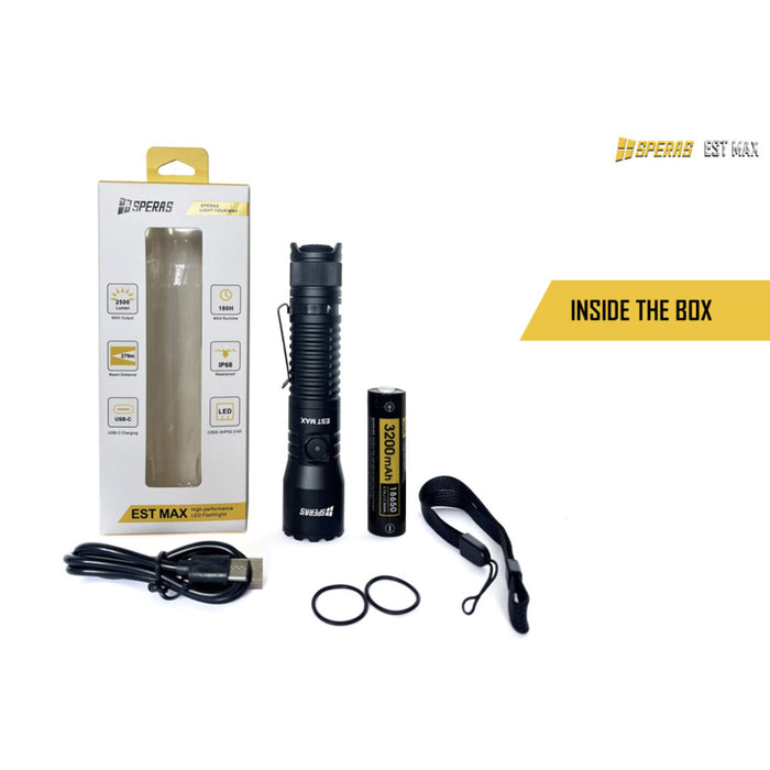 SPERAS EST MAX Rechargeable 2500 Lumen Torch - 279 Metres