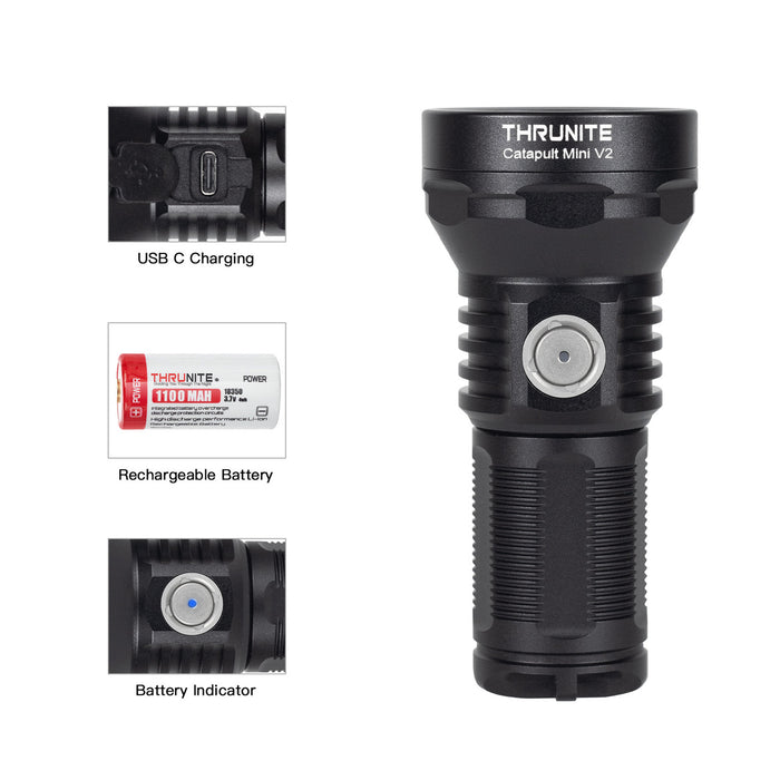 ThruNite Catapult Mini V2 Pocket Sized Rechargeable 1108 Lumen Thrower (515 Metres)