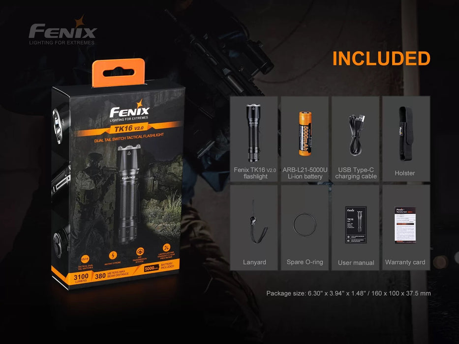Fenix TK16 V2.0 Compact 3100 Lumen Tactical Flashlight - 380 Metres