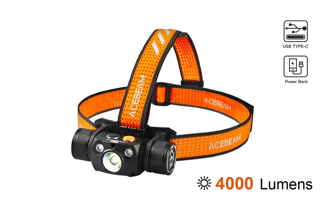 AceBeam H30 Rechargeable 4000 Lumen Headlamp with Red and Green LED - 171 Metres