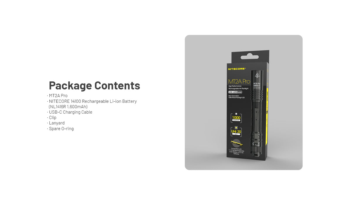 Nitecore MT2A Pro Rechargeable, AA-Compatible, Pen Light - 1000 Lumens, 255 Metres