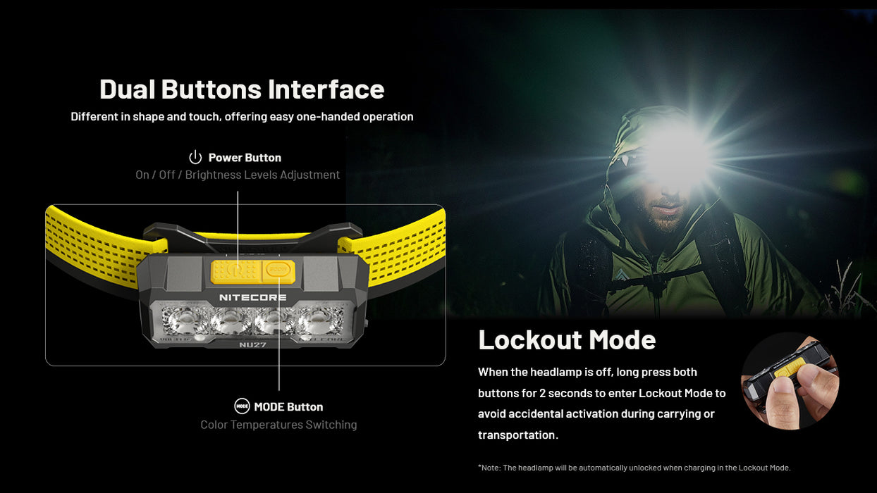 Nitecore NU27 Rechargeable Ultralight MCT Headlamp - 600 Lumens, 123 Metres