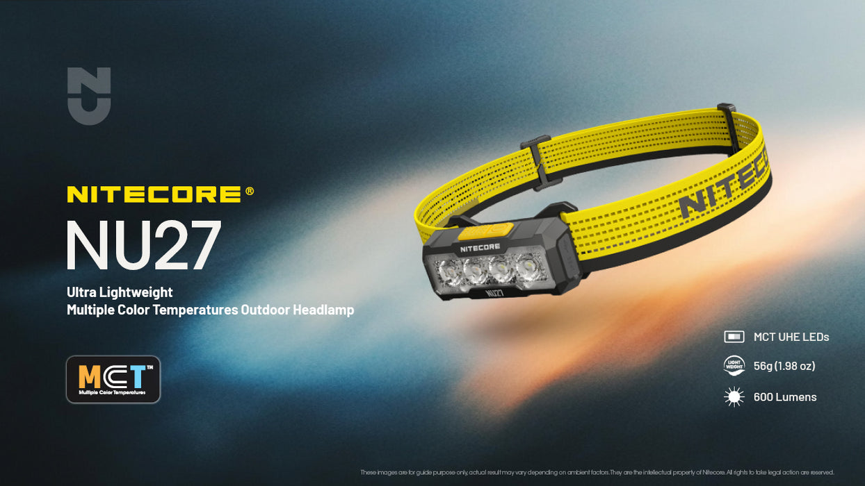 Nitecore NU27 Rechargeable Ultralight MCT Headlamp - 600 Lumens, 123 Metres