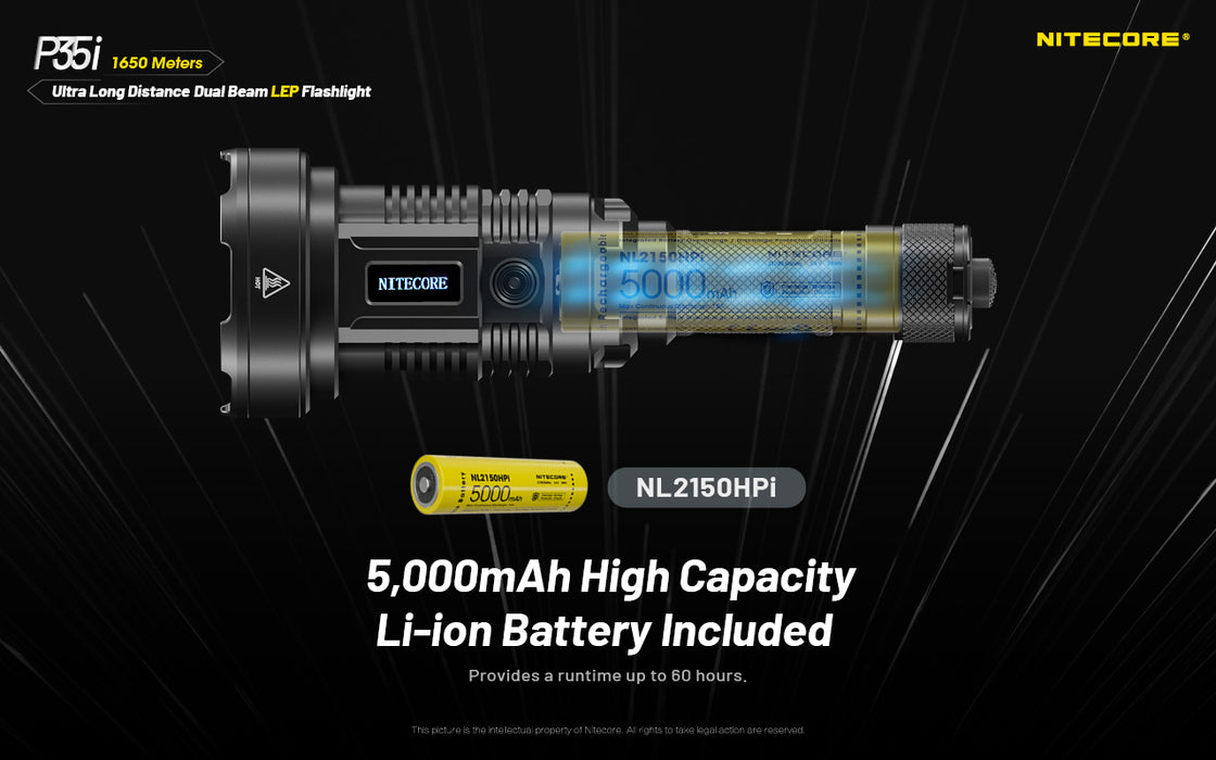 Nitecore P35i Rechargeable Ultra Long Distance Dual Beam LEP Torch - 3000 Lumens, 1650 Metres