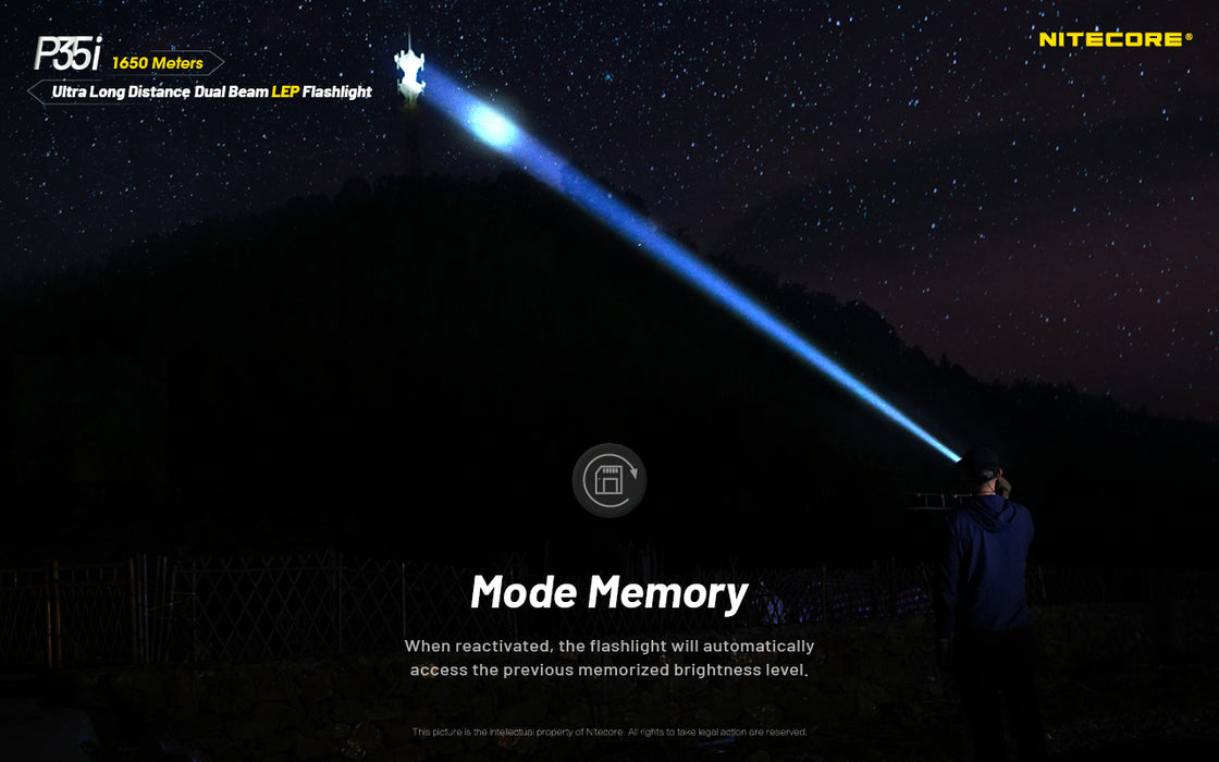 Nitecore P35i Rechargeable Ultra Long Distance Dual Beam LEP Torch - 3000 Lumens, 1650 Metres