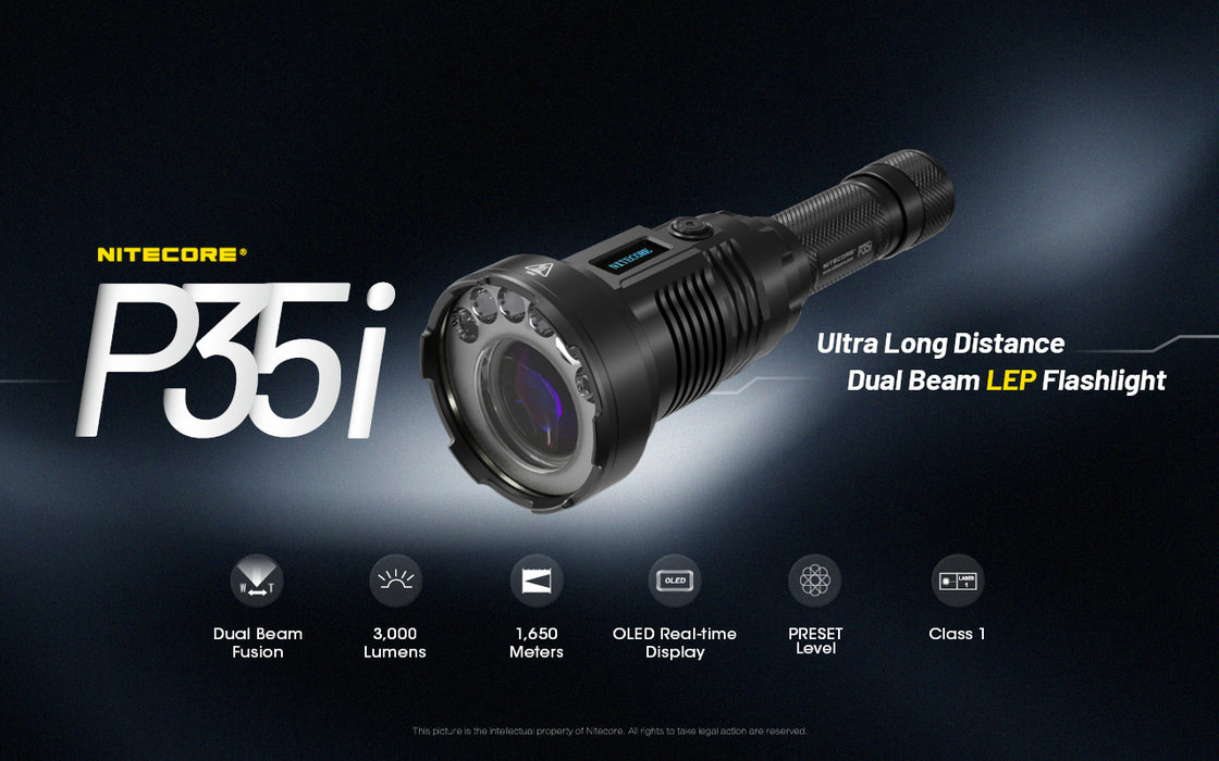 Nitecore P35i Rechargeable Ultra Long Distance Dual Beam LEP Torch - 3000 Lumens, 1650 Metres