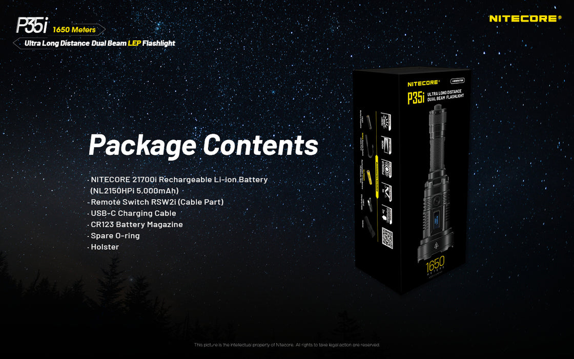 Nitecore P35i Rechargeable Ultra Long Distance Dual Beam LEP Torch - 3000 Lumens, 1650 Metres