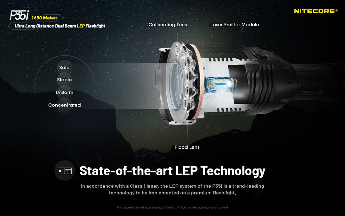 Nitecore P35i Rechargeable Ultra Long Distance Dual Beam LEP Torch - 3000 Lumens, 1650 Metres