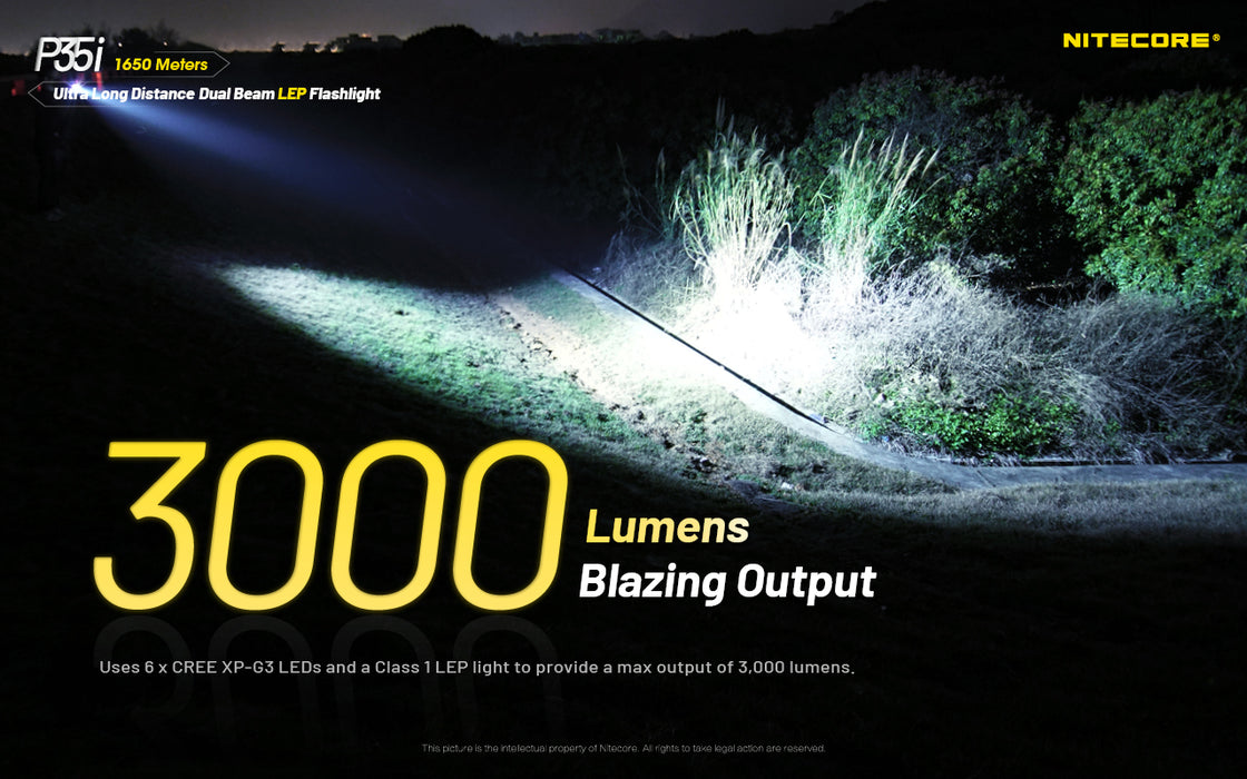 Nitecore P35i Rechargeable Ultra Long Distance Dual Beam LEP Torch - 3000 Lumens, 1650 Metres