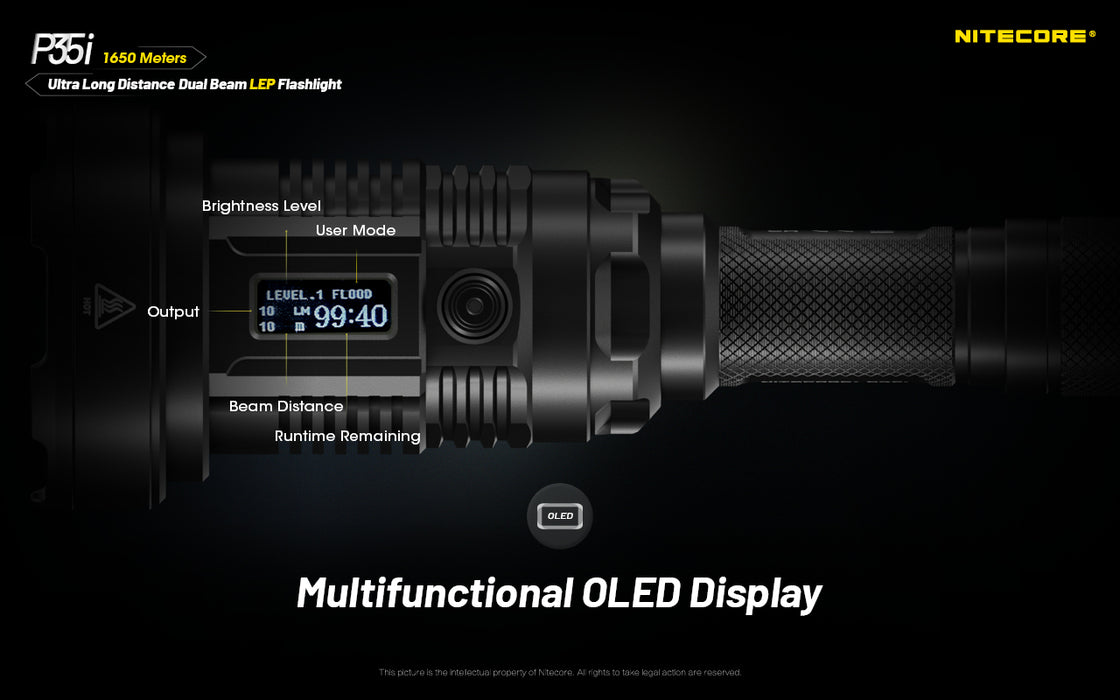 Nitecore P35i Rechargeable Ultra Long Distance Dual Beam LEP Torch - 3000 Lumens, 1650 Metres