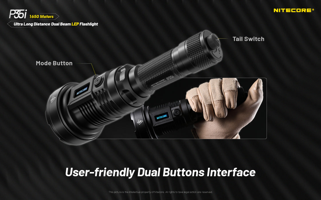 Nitecore P35i Rechargeable Ultra Long Distance Dual Beam LEP Torch - 3000 Lumens, 1650 Metres
