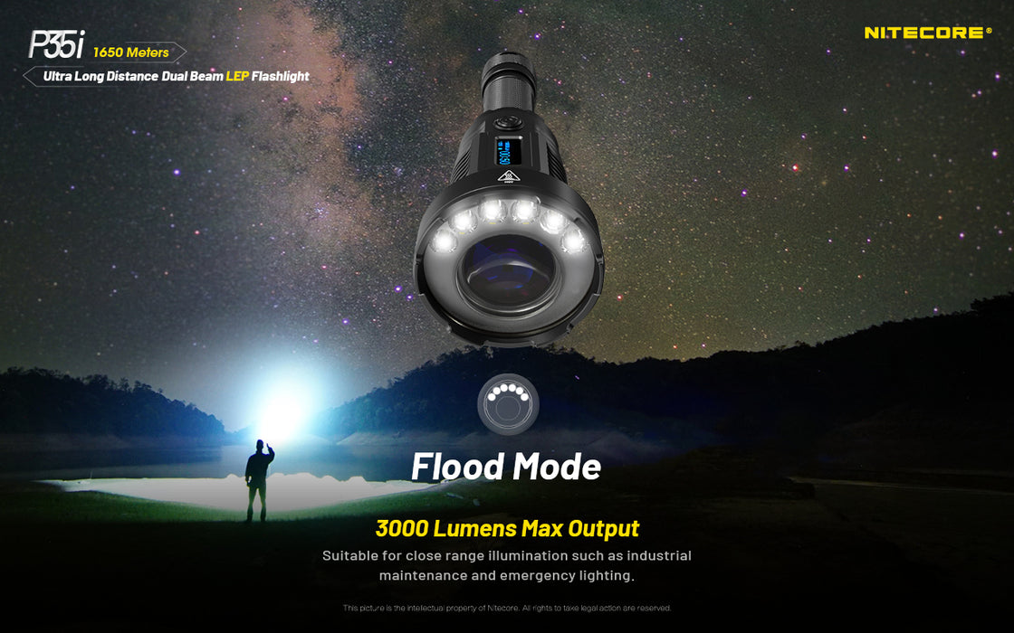 Nitecore P35i Rechargeable Ultra Long Distance Dual Beam LEP Torch - 3000 Lumens, 1650 Metres