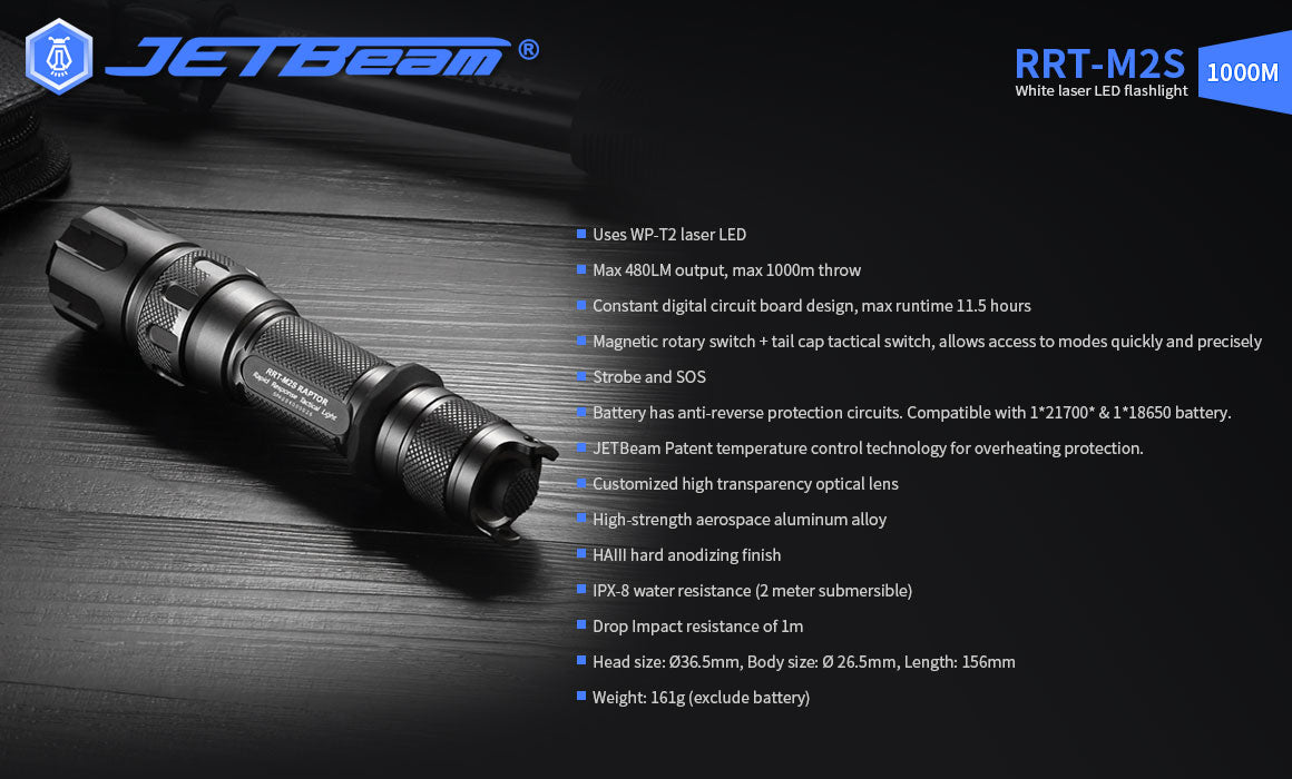 JETBeam Raptor RRT-M2S White Laser Hunting Torch Kit – 1000m Distance