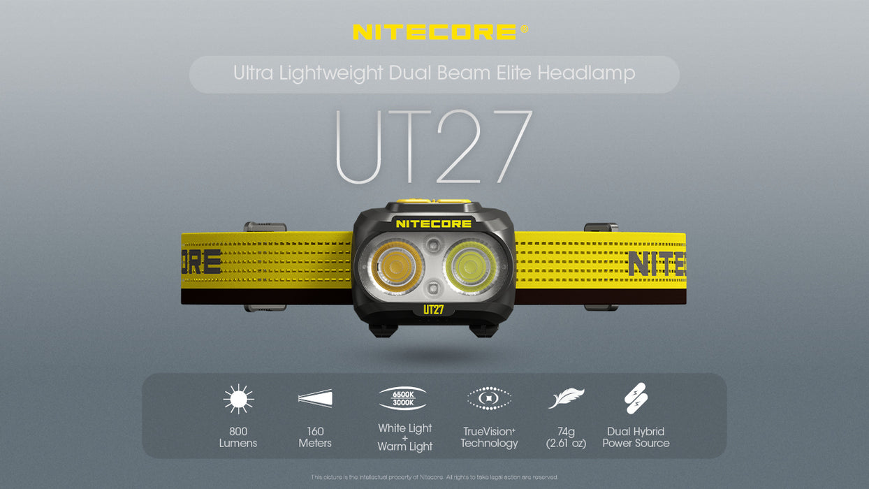 Nitecore UT27 Pro Rechargeable Ultra Lightweight Elite Running Headlamp - 800 Lumens, 160 Metres