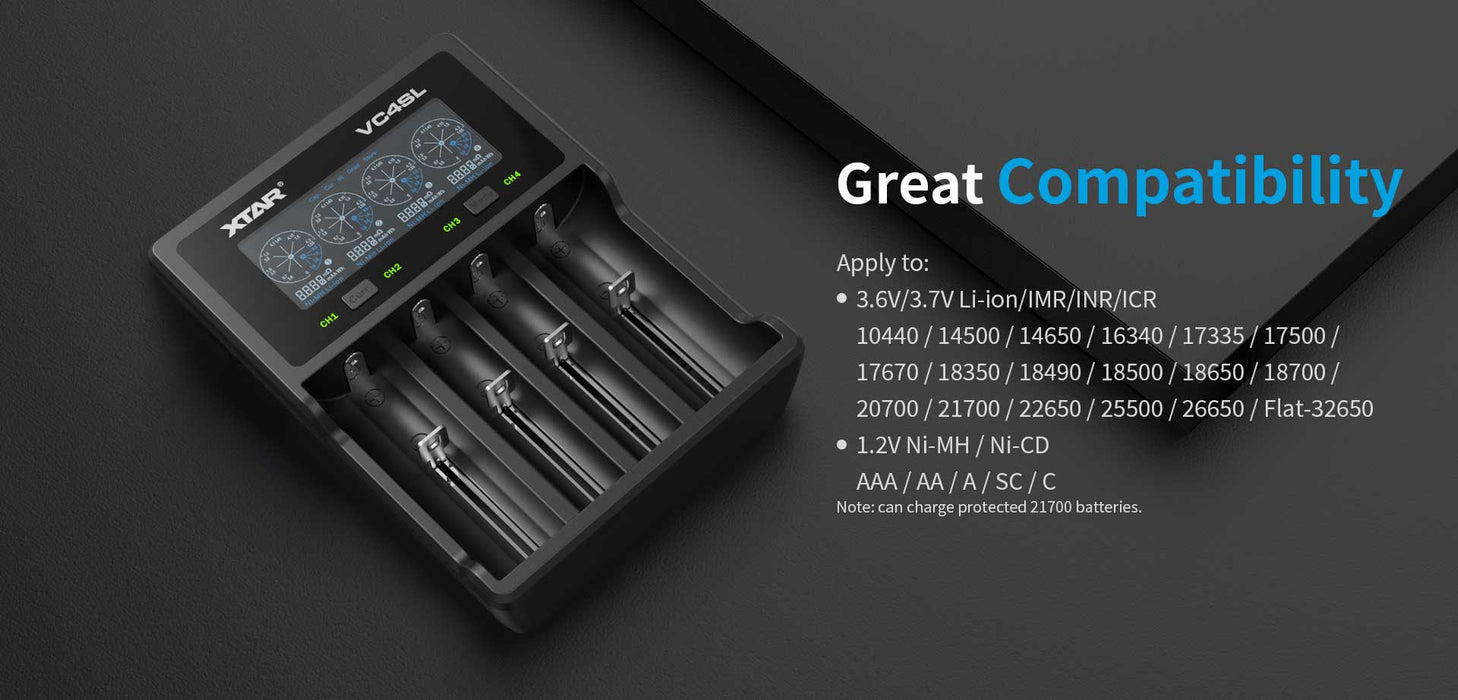 XTAR VC4SL Fast Charging 4-Bay Battery Charger and Analyser