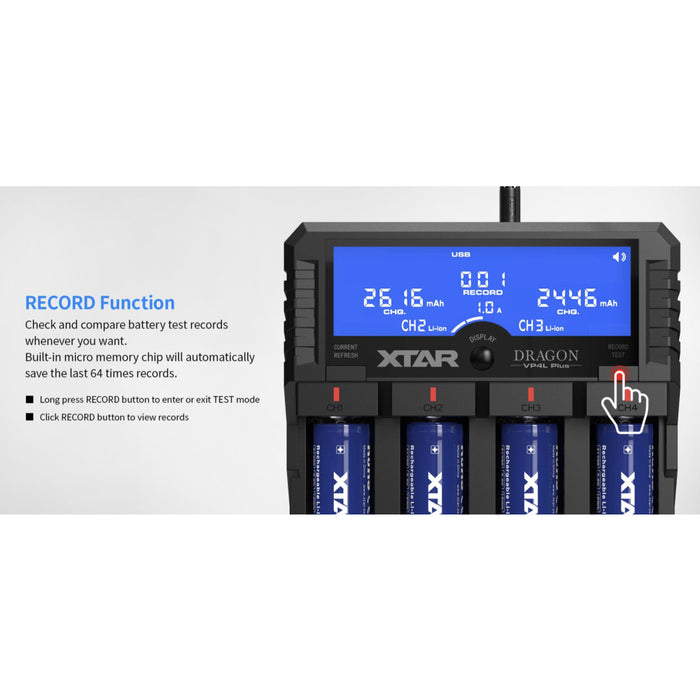 XTAR VP4L PLUS Premium LCD Li-ion/Ni-MH 4-Bay Battery Charger