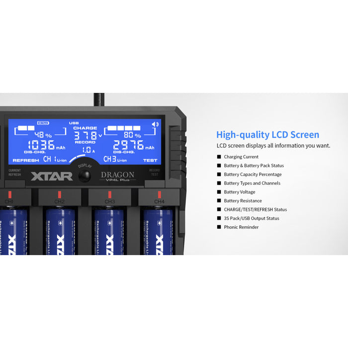 XTAR VP4L PLUS Premium LCD Li-ion/Ni-MH 4-Bay Battery Charger