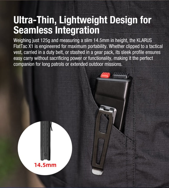Klarus X1 Flat Tac Rechargeable 4200 Lumen Pocket Light - 185 Metres